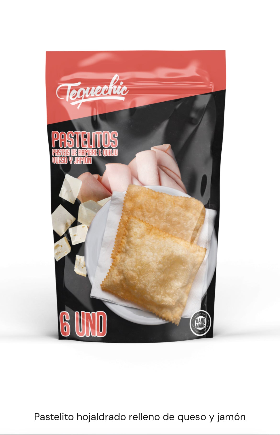 Pastelito hojaldrado relleno de queso y jamón 6 unidades